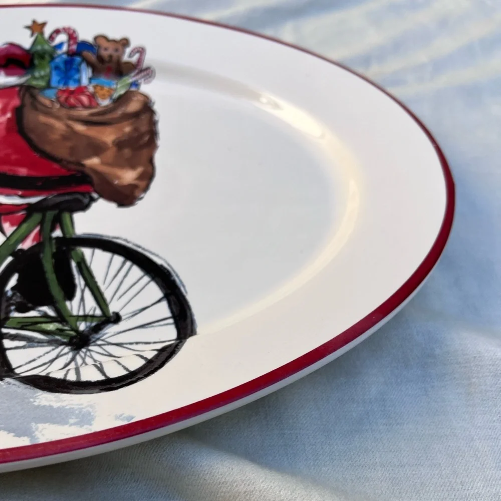 Pottery Barn Santa on Bike Oval Christmas Serving Platter 15.25